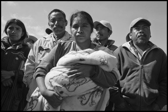 VICENTE GUERRERO, BAJA CALIFORNIA NORTE, MEXICO - 4JUNE15 - Farm workers in the San Quintin Valley in Baja California demonstrate their support for their independent association, The Alianza, as leaders try to negotiate wage increases with the government.  The workers are almost all indigenous Mixtec and Triqui migrants from Oaxaca, in southern Mexico.  Indigenous women wait to hear the results of the dialogue.Copyright David Bacon